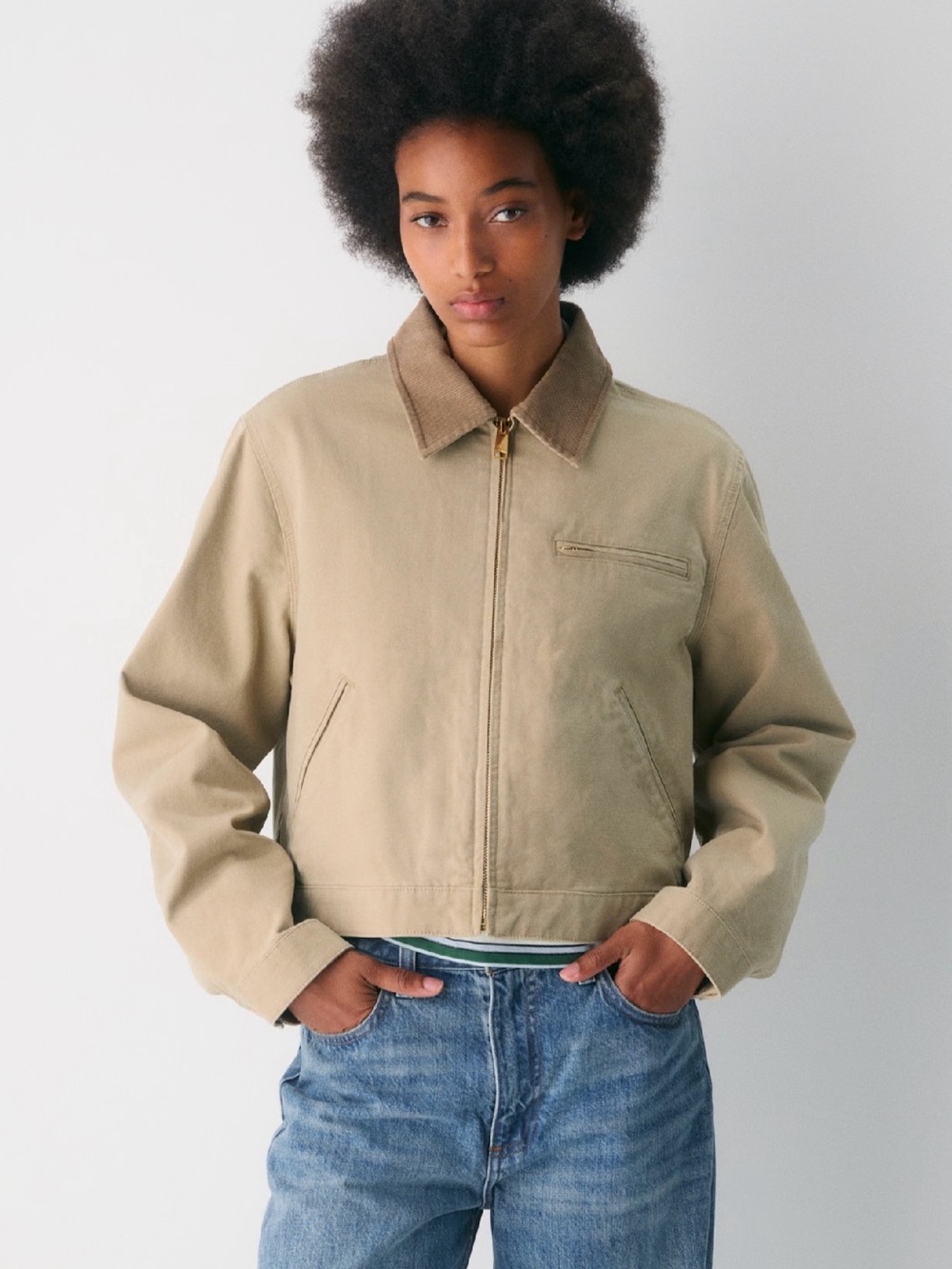 Women’s Aritzia TNA Barkley Beige Tan Cropped Zip-Up Jacket